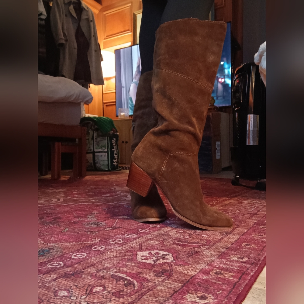 Vintage Brown Suede/leather Knee-High Boots